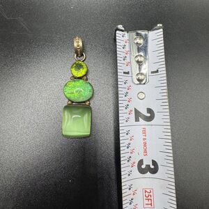 Vintage .925 Silver Necklace Pendant With 3 Green Stones Gems 2 1/4” Long